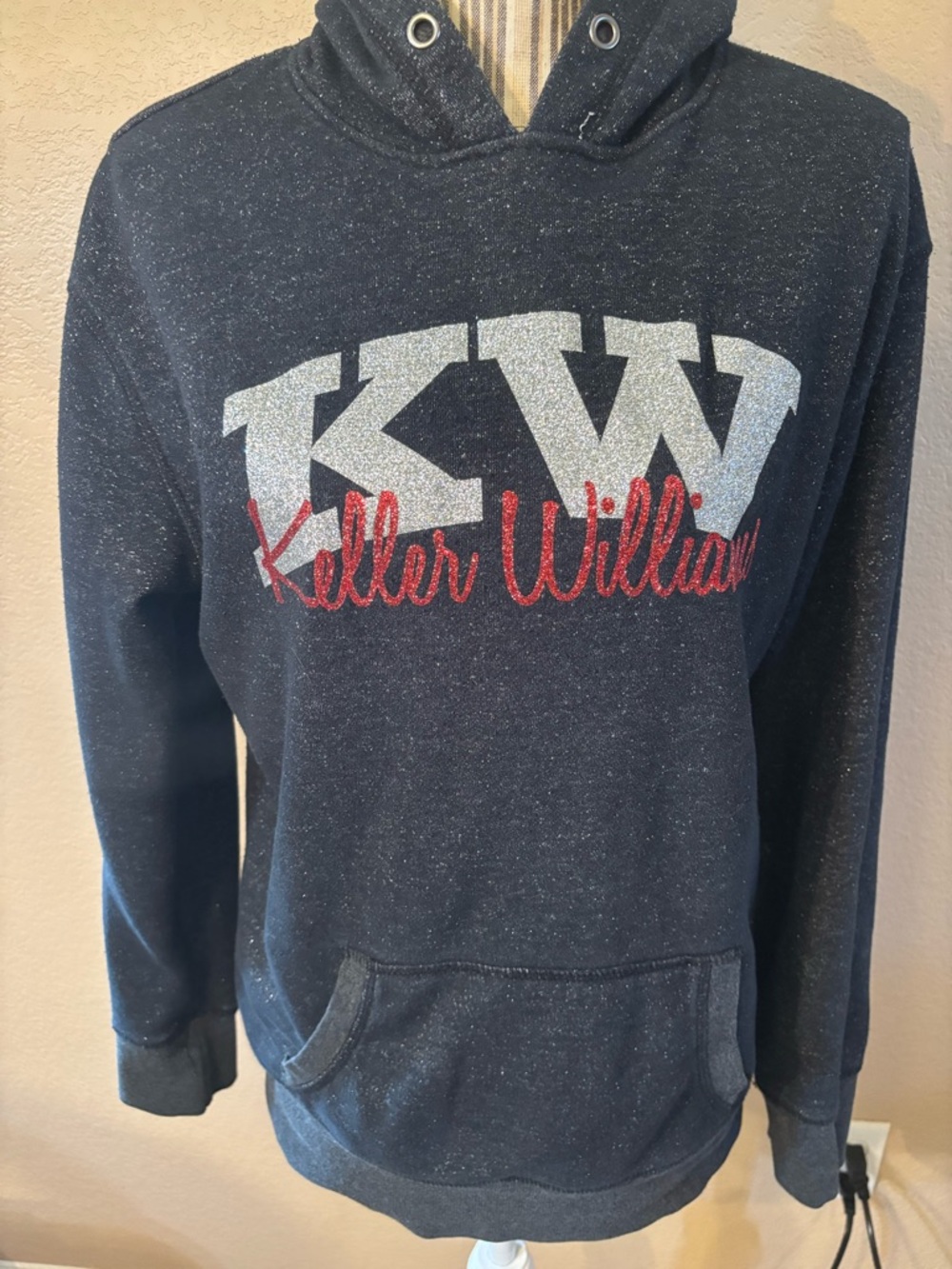 Keller Williams Hoodie Large Black Glitter Silver Red KW Logo by J. America - Picture 5 of 16